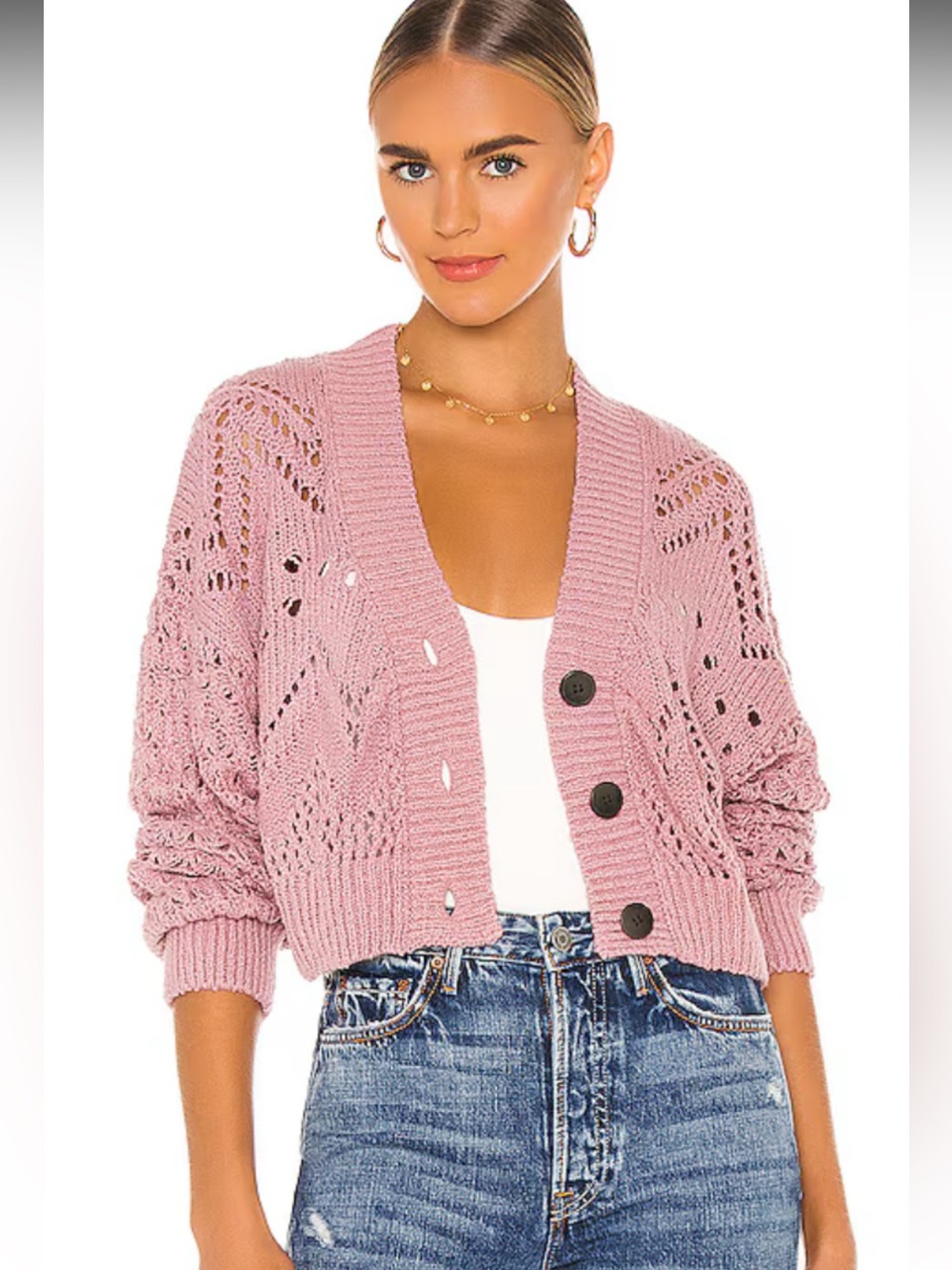 Free People Chloe cropped cardigan sweater. “Pressed flowers”. Dusty/Mauve.